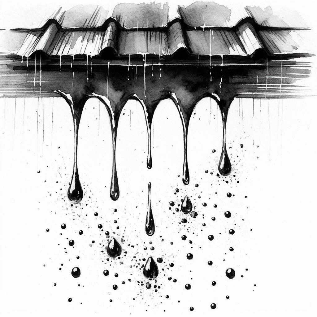 雨だれ　モノクロ　水彩