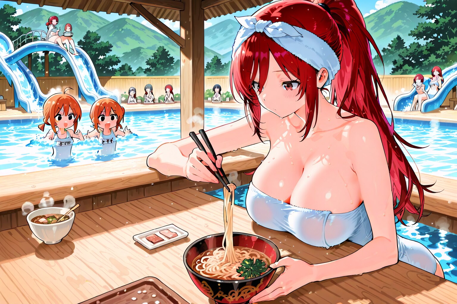 「流しそうめんのある銭湯」を生成しようとした有様がコレです。