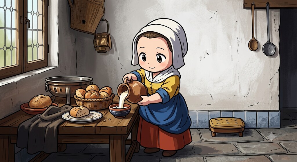 牛乳を注ぐ女