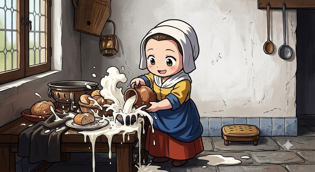 牛乳を注ぐ女