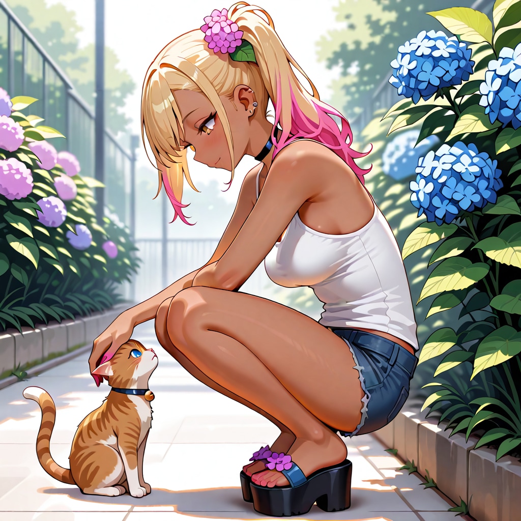 紫陽花と猫とギャル