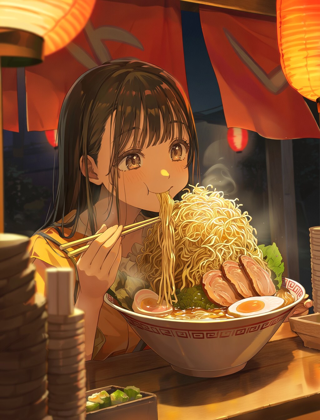 深夜の背徳的大盛りラーメン | の人気AIイラスト・グラビア