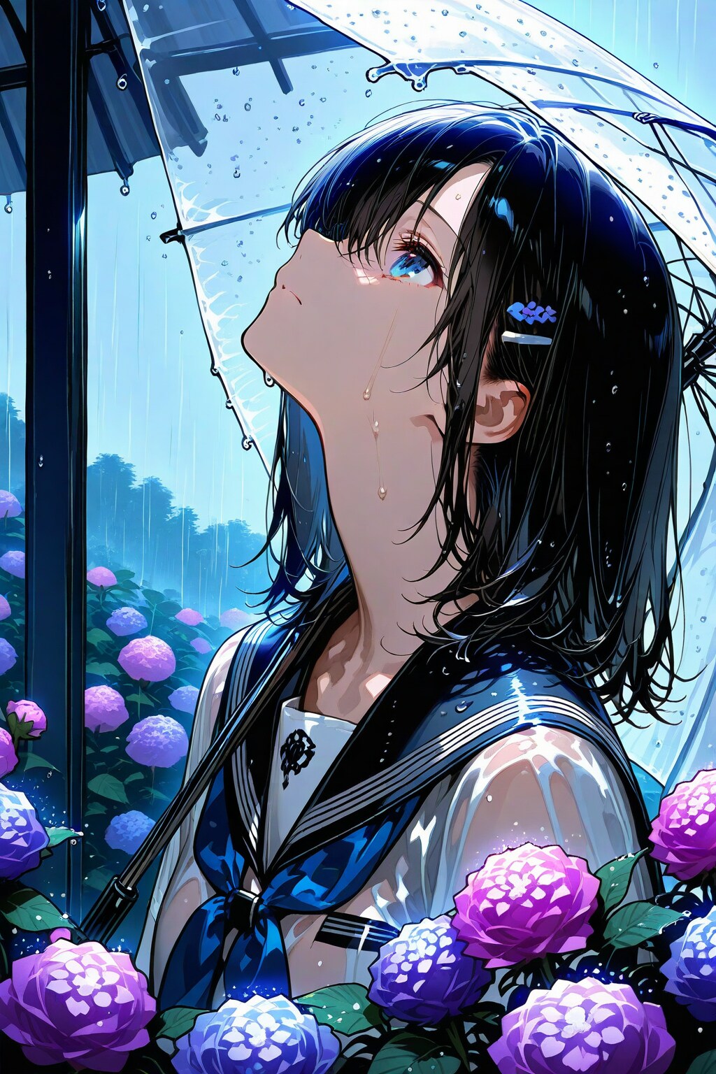 雨、紫陽花、少女 | の人気AIイラスト・グラビア