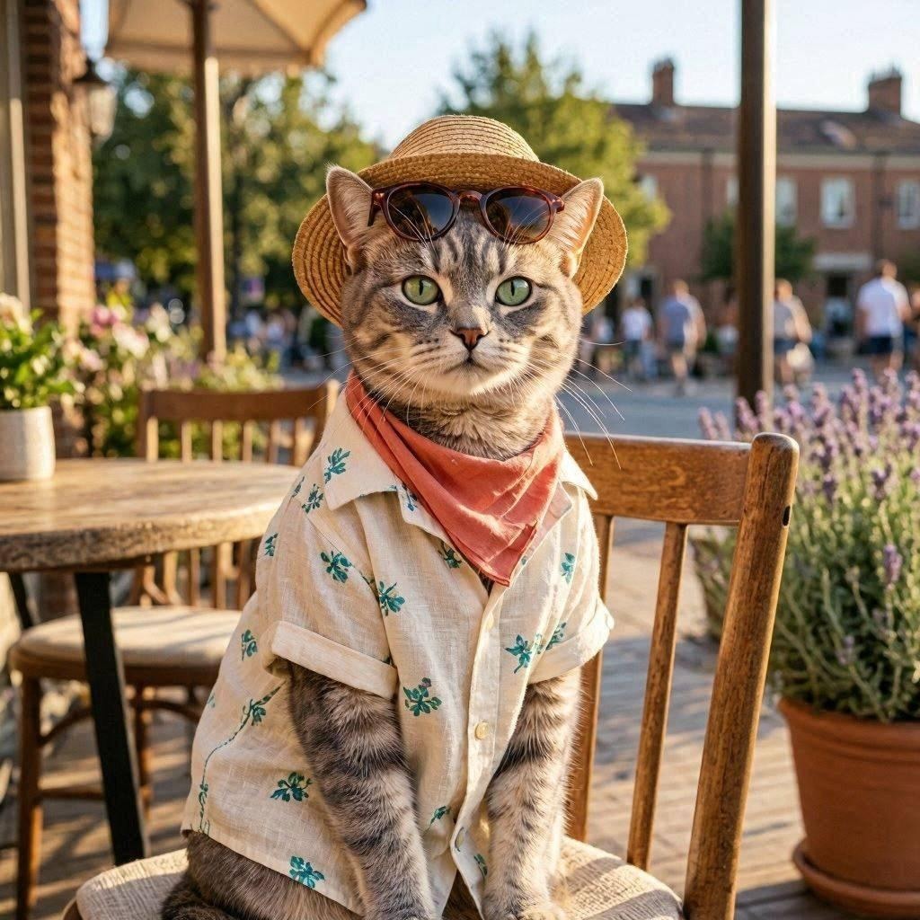 夏コーデの猫