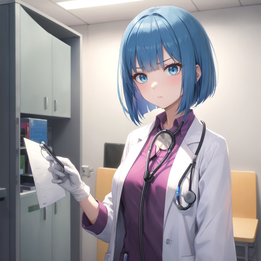 診察準備をするボブ子先生