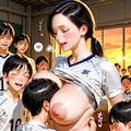【女顧問】『勝ったらご褒美ちょうだい‼︎』と生徒にお願いされた先生　試合後頑張ったみんなにご褒美おっぱい会を開催 4枚目