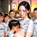 【女顧問】『勝ったらご褒美ちょうだい‼︎』と生徒にお願いされた先生　試合後頑張ったみんなにご褒美おっぱい会を開催 5枚目