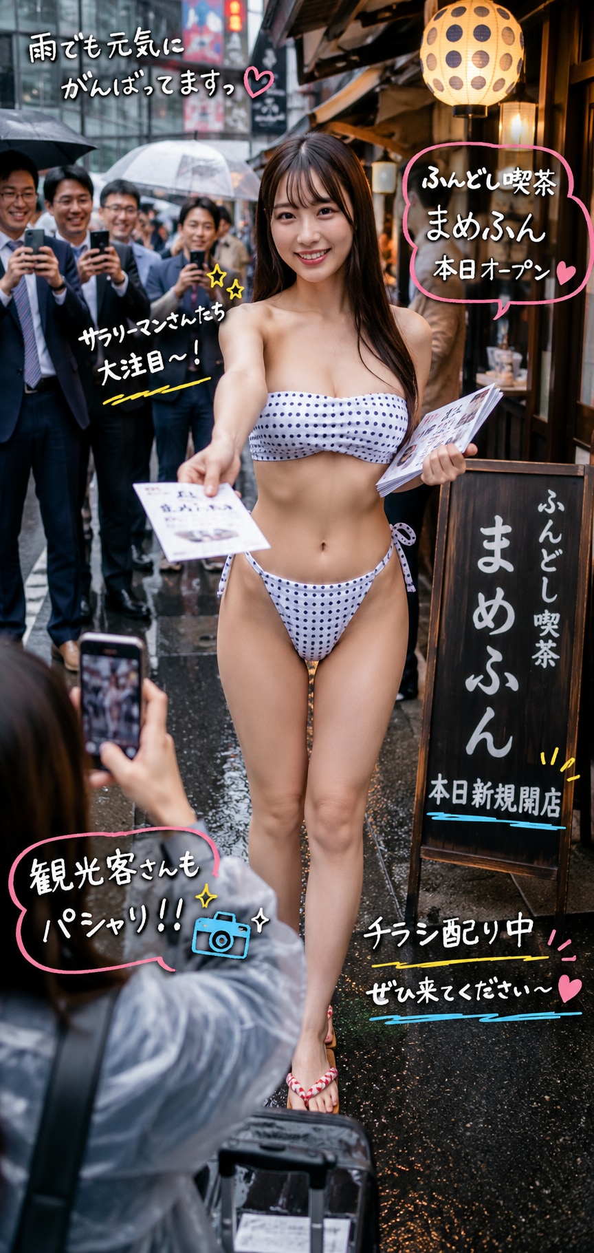 ふんどし喫茶の呼び込みをするフンドシ女子