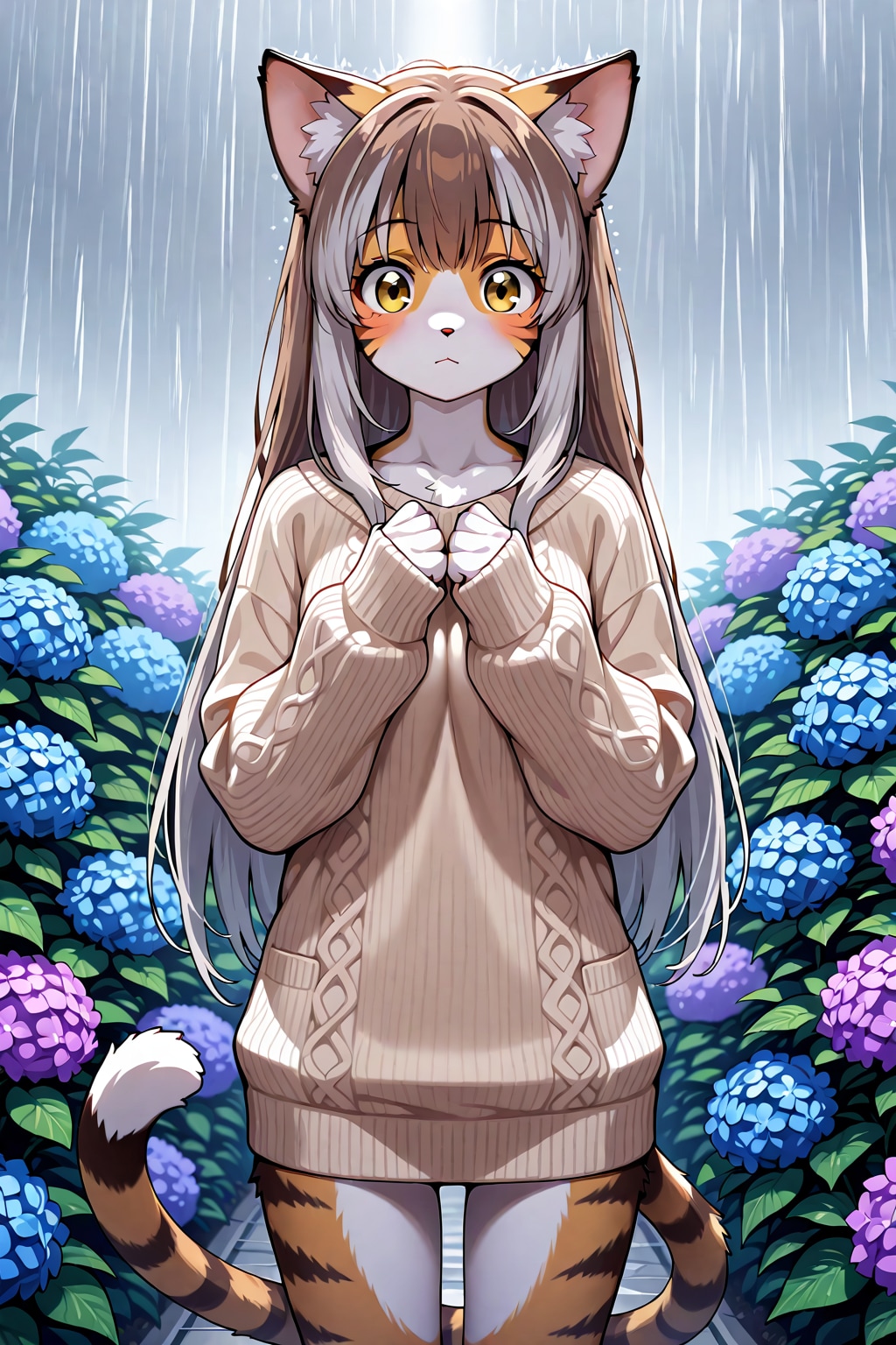 猫とアジサイ