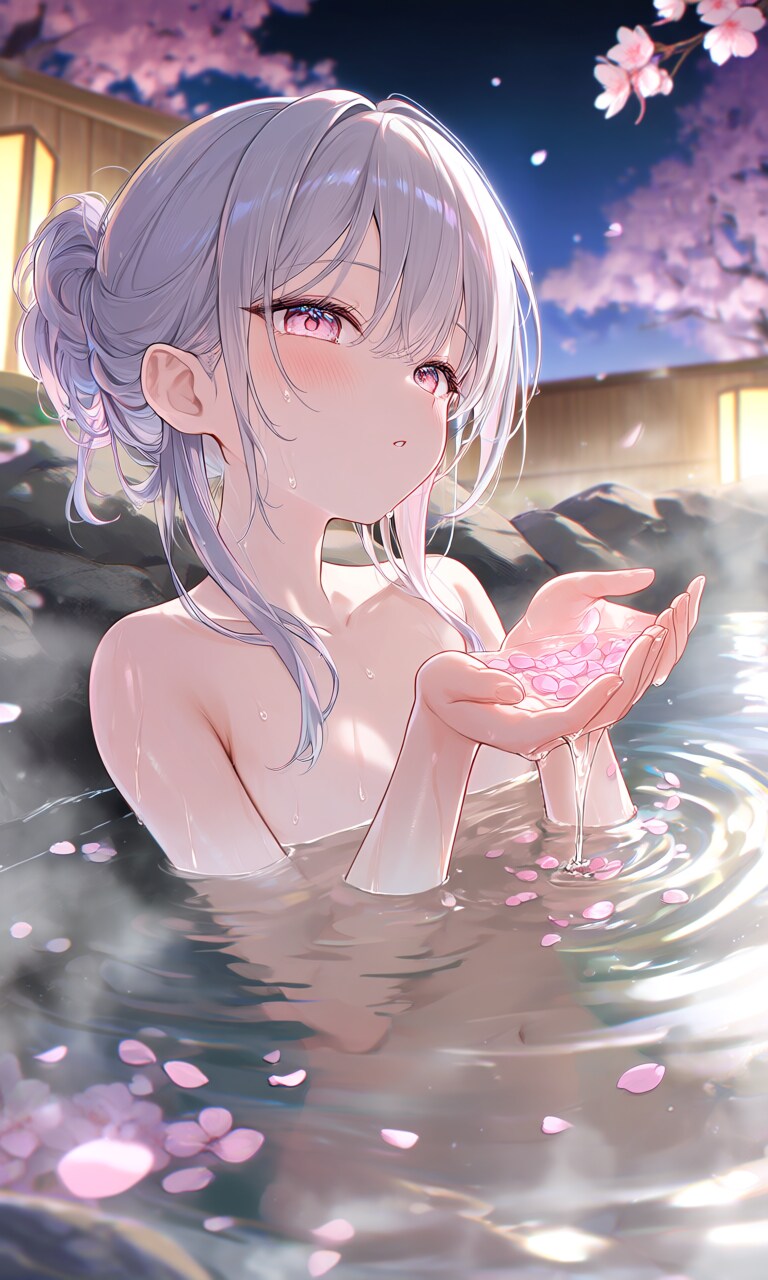夜桜と温泉