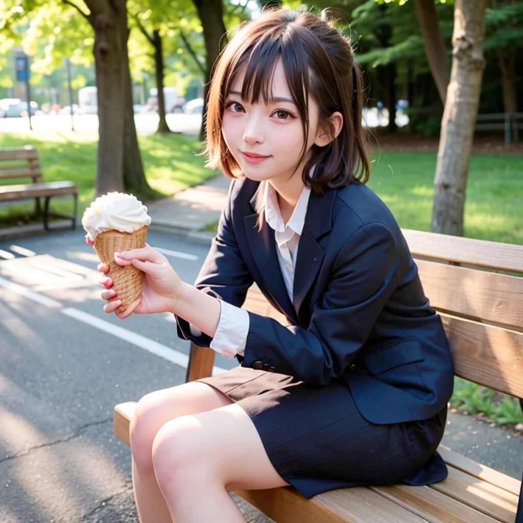 茶髪ボブでブレザーの美女