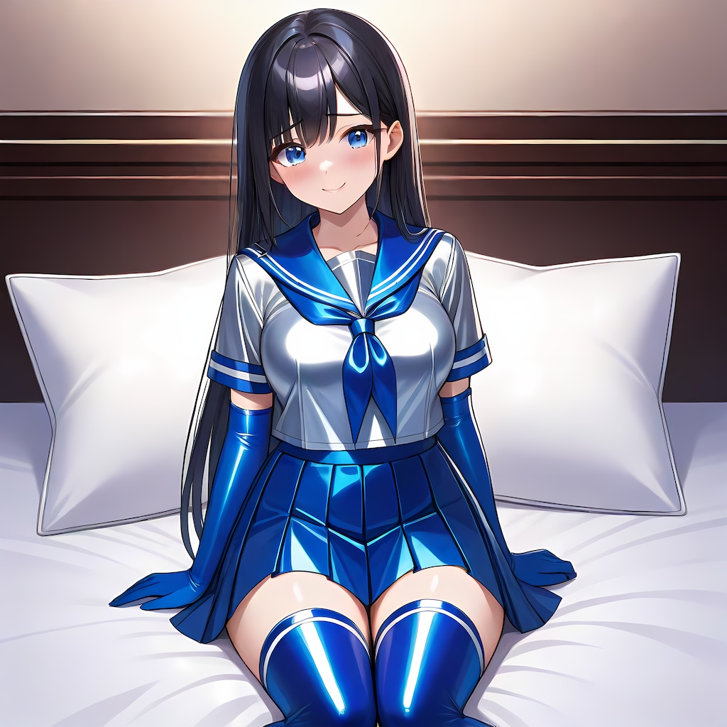 光沢空色セーラー服長手袋サイハイソックス