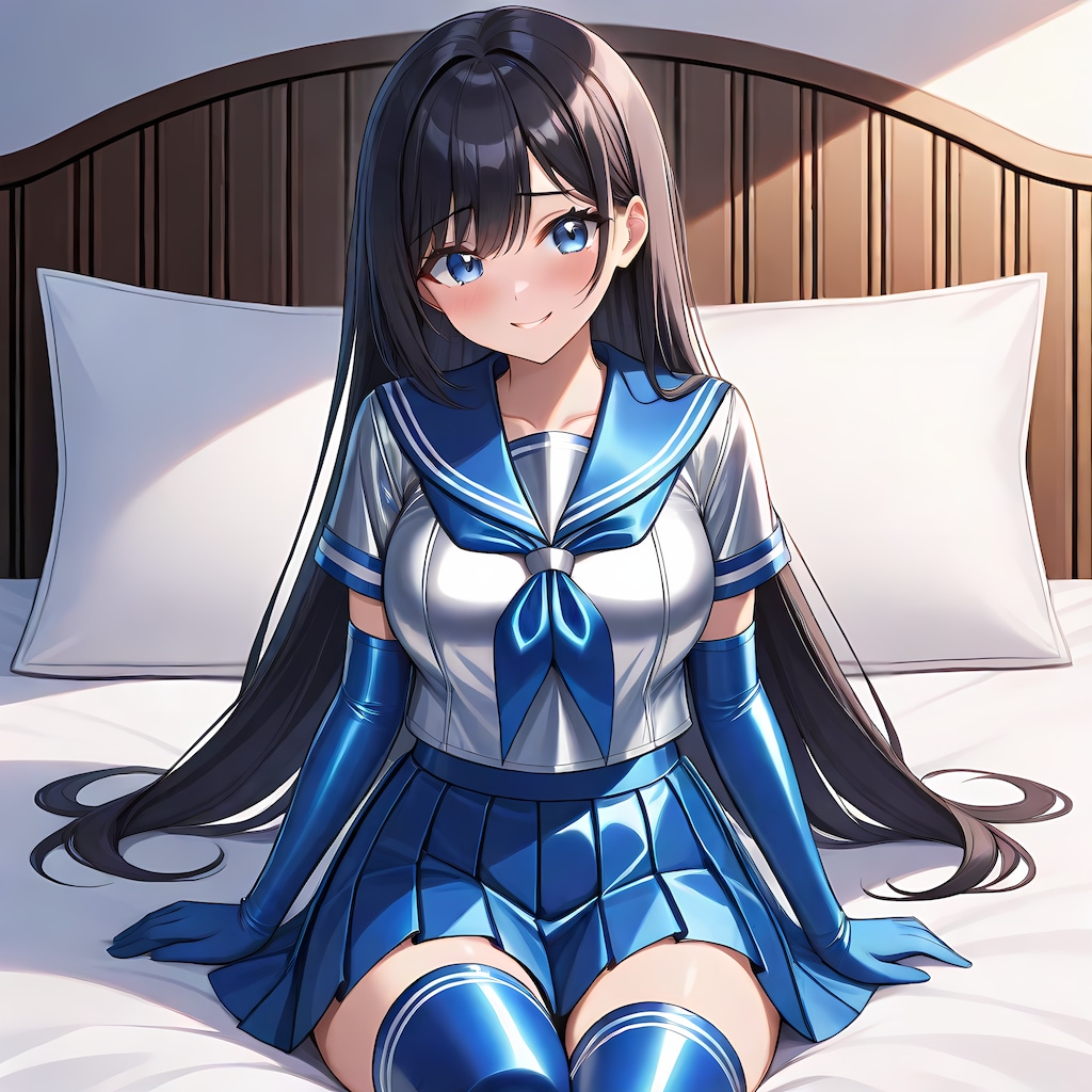 光沢空色セーラー服長手袋サイハイソックス