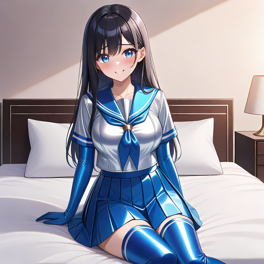 光沢空色セーラー服長手袋サイハイソックス