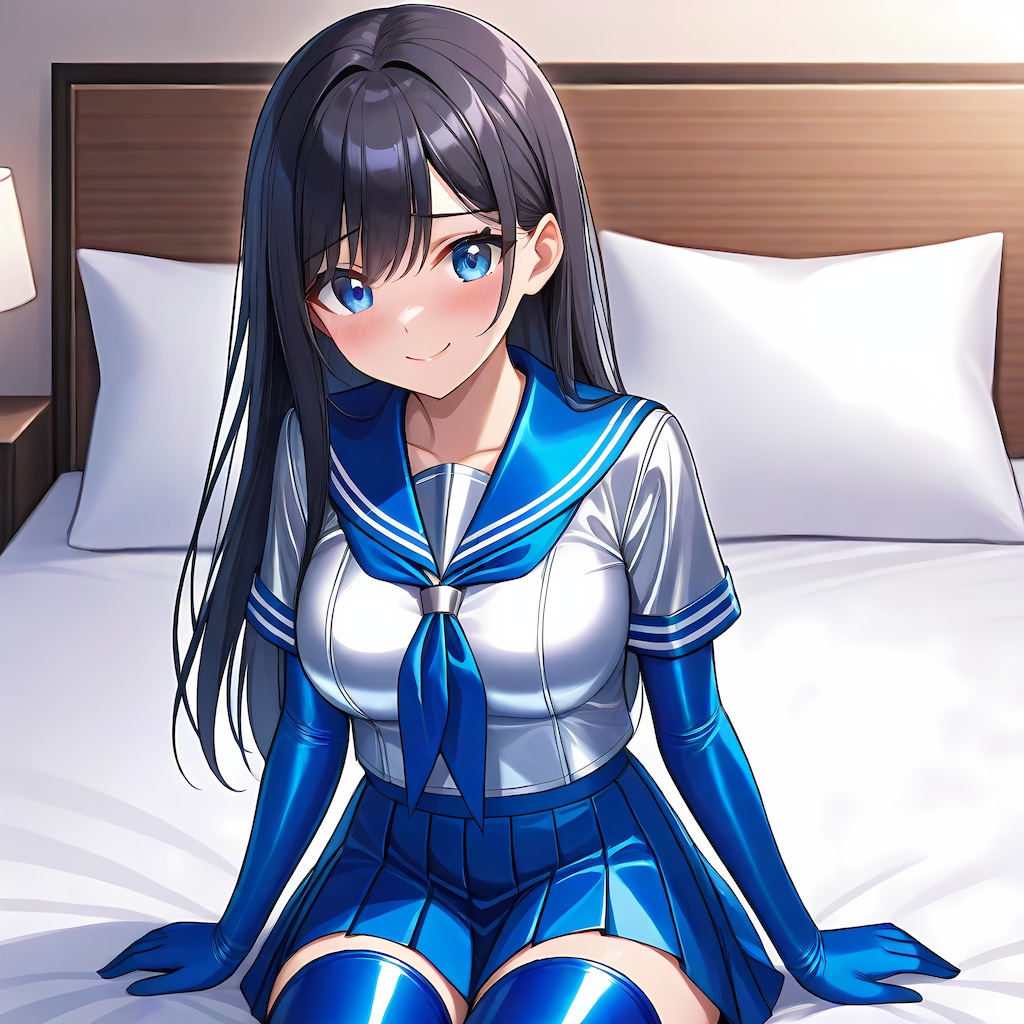 光沢空色セーラー服長手袋サイハイソックス