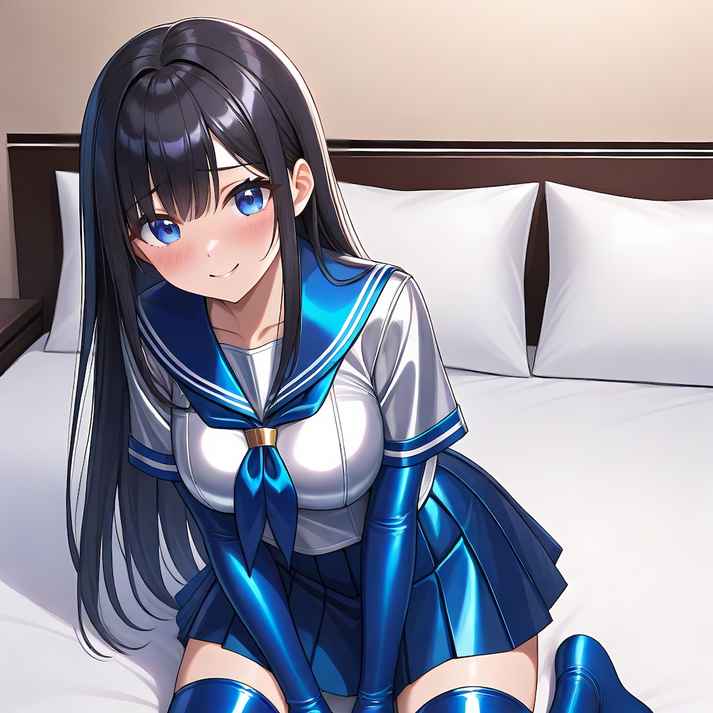 光沢空色セーラー服長手袋サイハイソックス