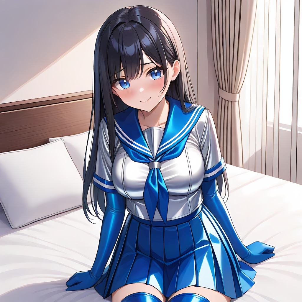 光沢空色セーラー服長手袋サイハイソックス