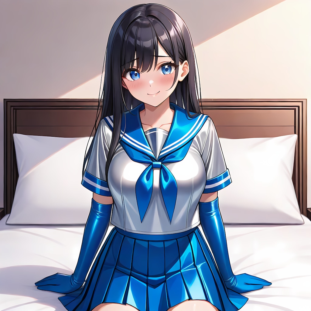 光沢空色セーラー服長手袋サイハイソックス