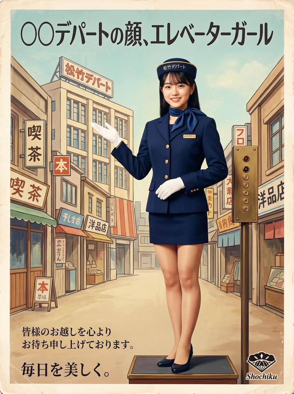 昭和レトロのデパートのエレベーターガール