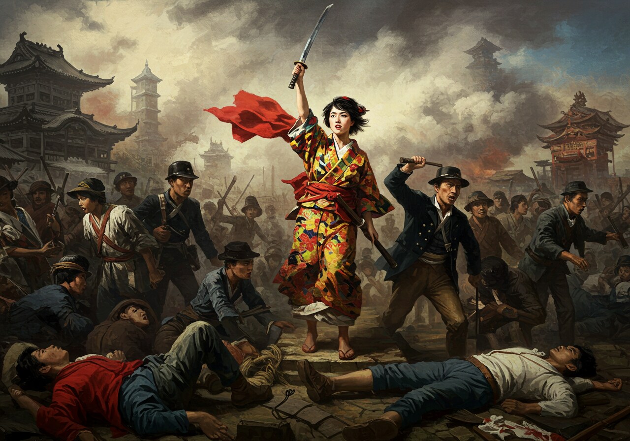 民衆を導く着物女子 | の人気AIイラスト・グラビア