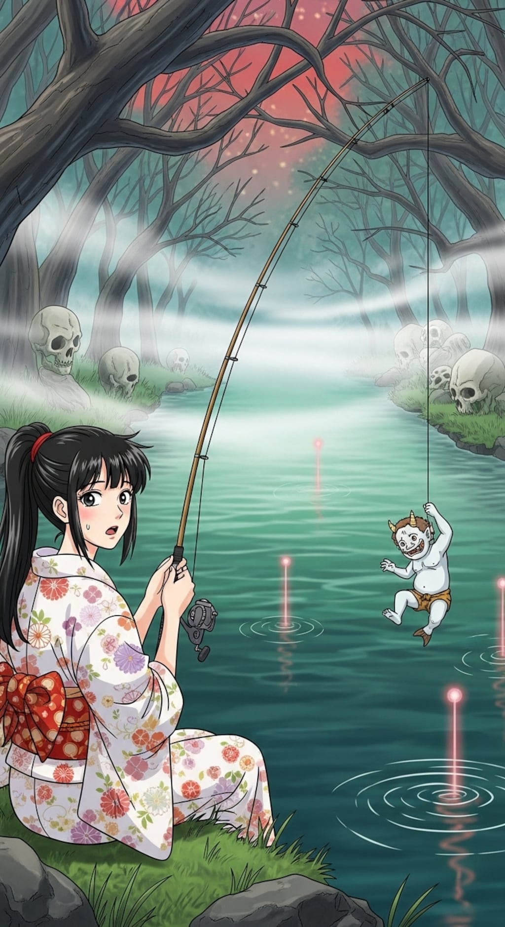 三途の川で釣りをする