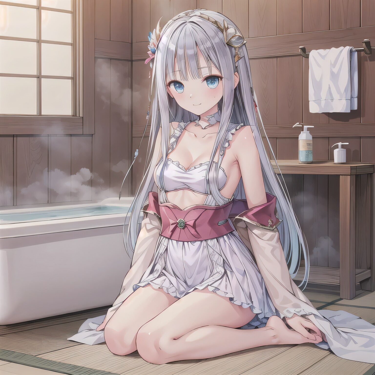 銀髪ロングでお風呂の少女９ | の人気AIイラスト・グラビア