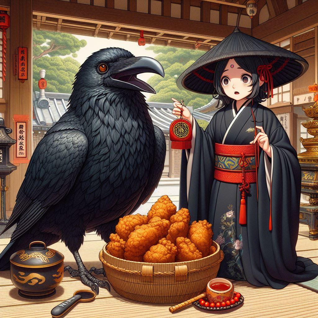 八咫烏様の旺盛な食欲に驚く風水師ちゃん