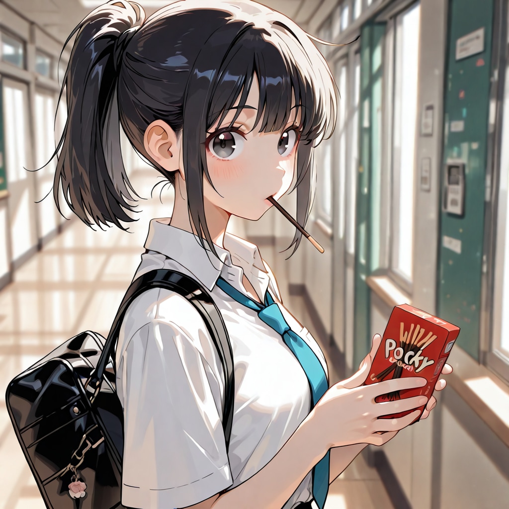 お母さん、なんでもいいから、食べるもの、早く……あっ、意外と早く着いちゃった。ポッキーゲームやる？