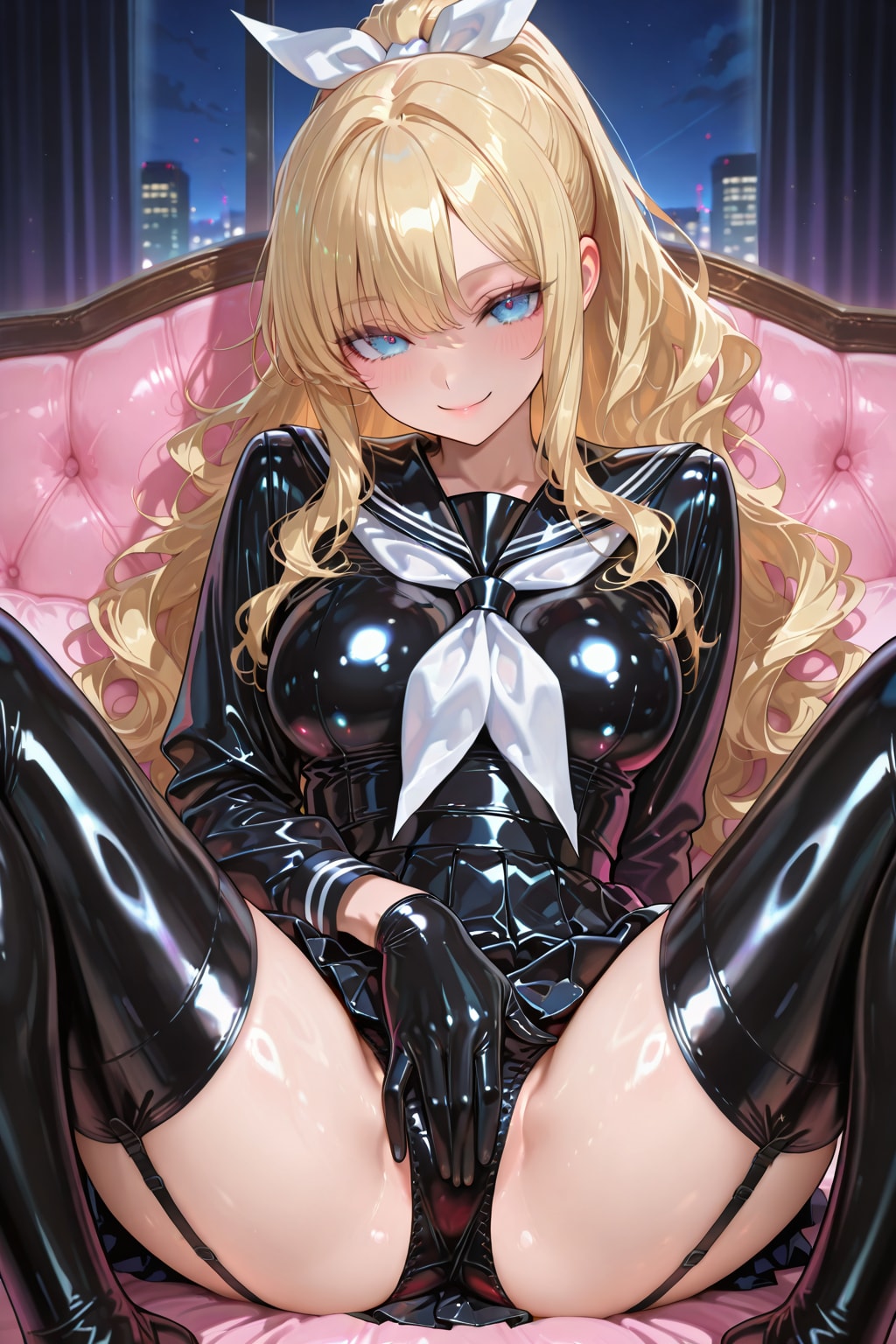 ラバーセーラー服でオナニー