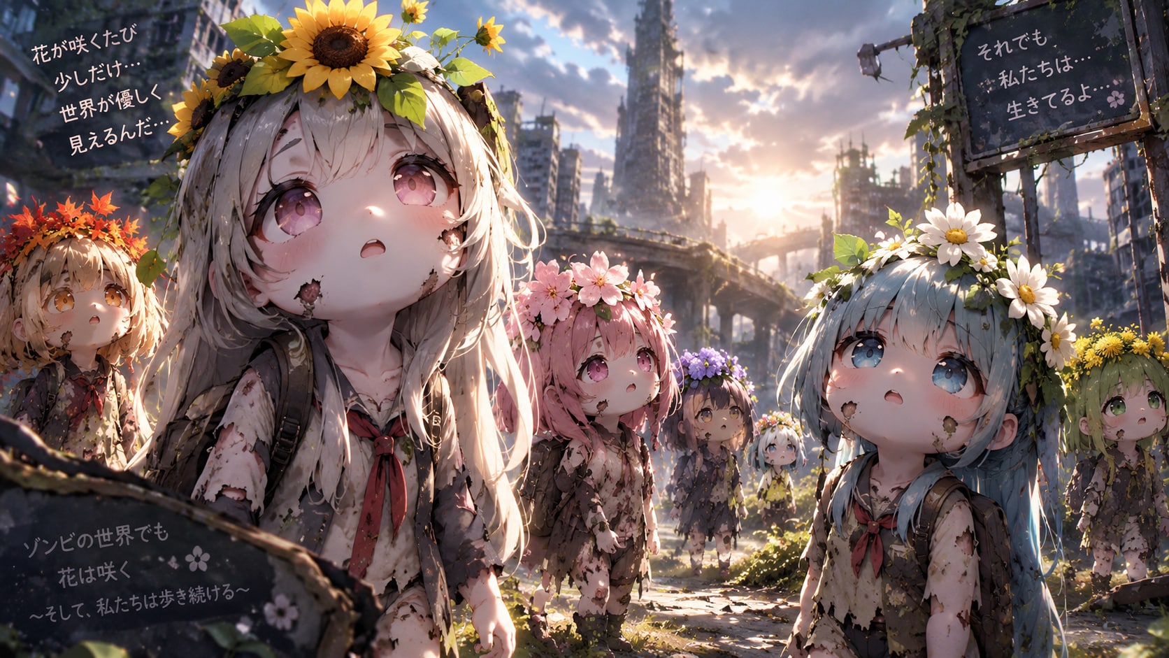 【異形頭✕花】花に侵食されゾンビ化した少女たち | の人気AIイラスト・グラビア
