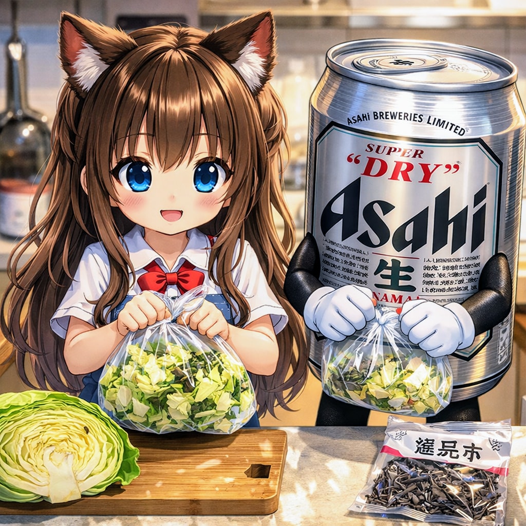 塩昆布キャベツを作る小さな女の子