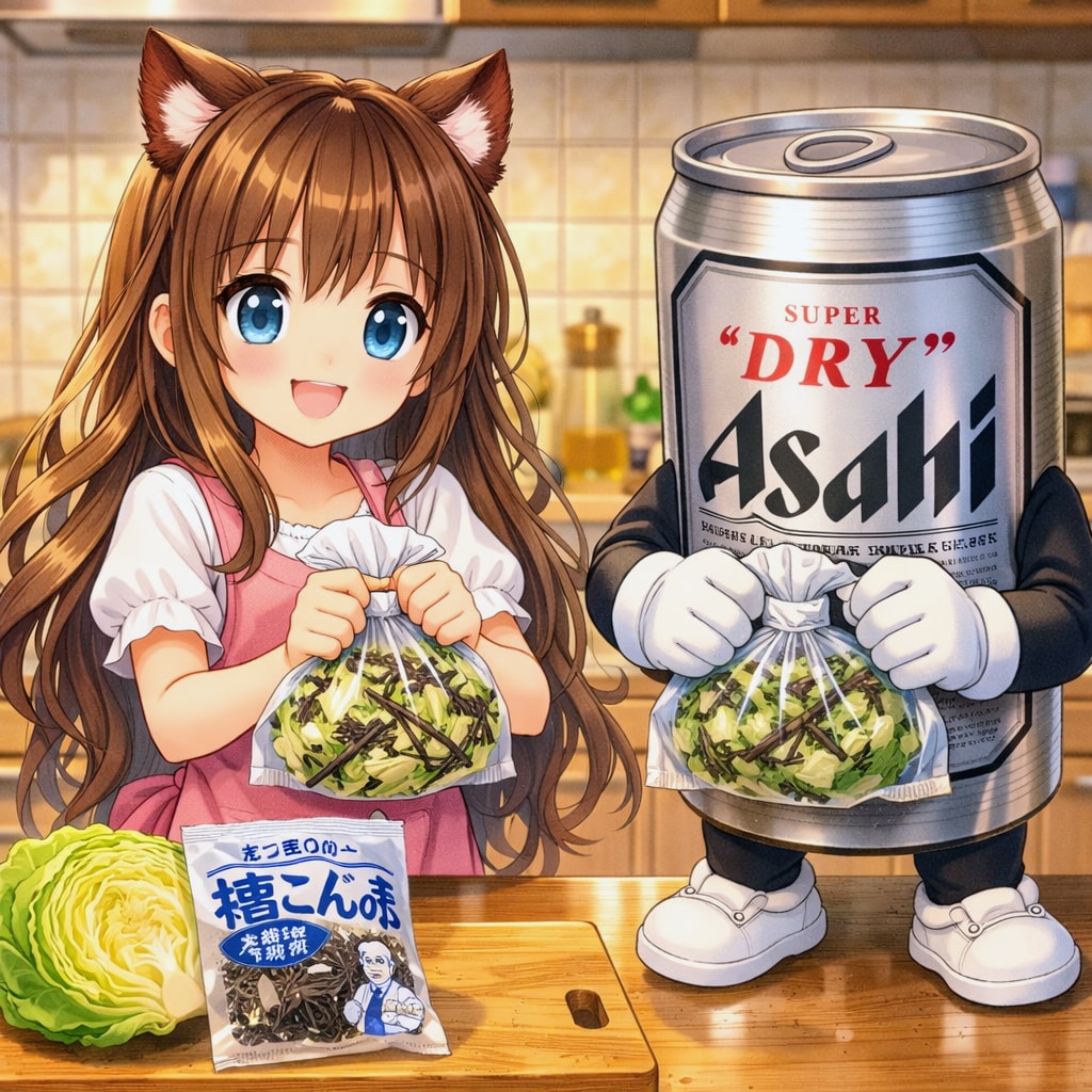 塩昆布キャベツを作る小さな女の子