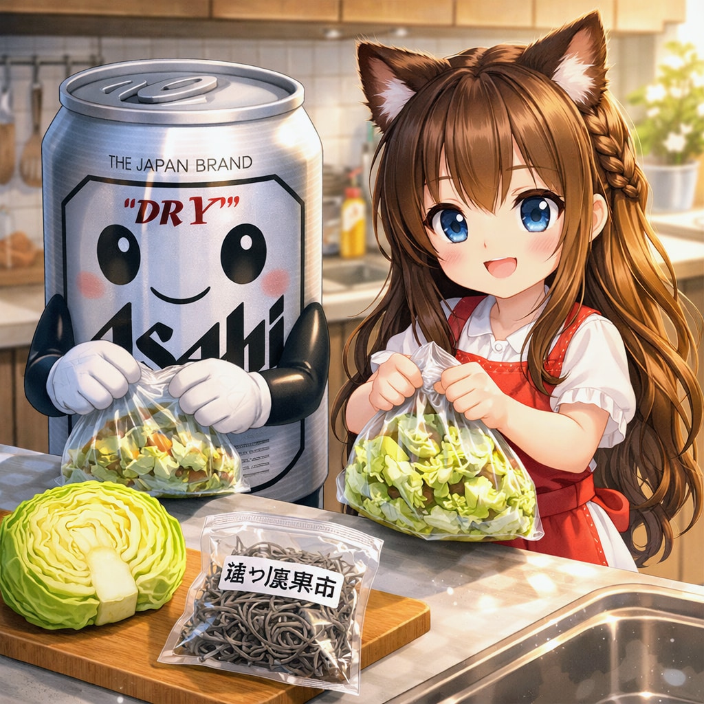 塩昆布キャベツを作る小さな女の子