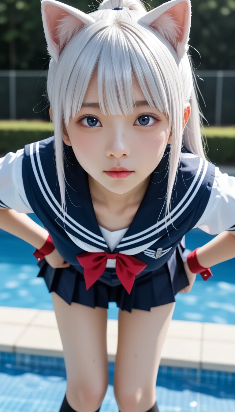 『ねぇ、どこ見てるの？』アニメの世界から飛び出してきた！？猫耳セーラーの超絶美少女が降臨！「見てください、この2次元クオリティ…！白髪にぴょこんと生えた猫耳、そして真っ赤なリボンが映えるセーラー服。ま