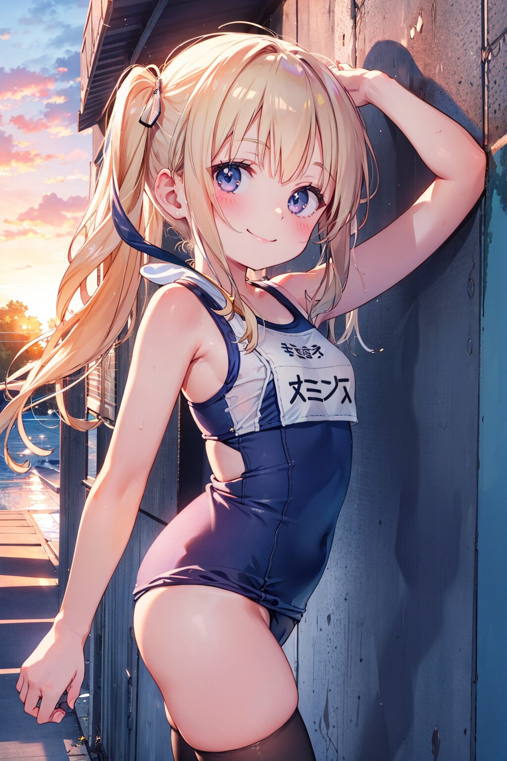 夕焼けを背景に壁に佇む私…かっこいい