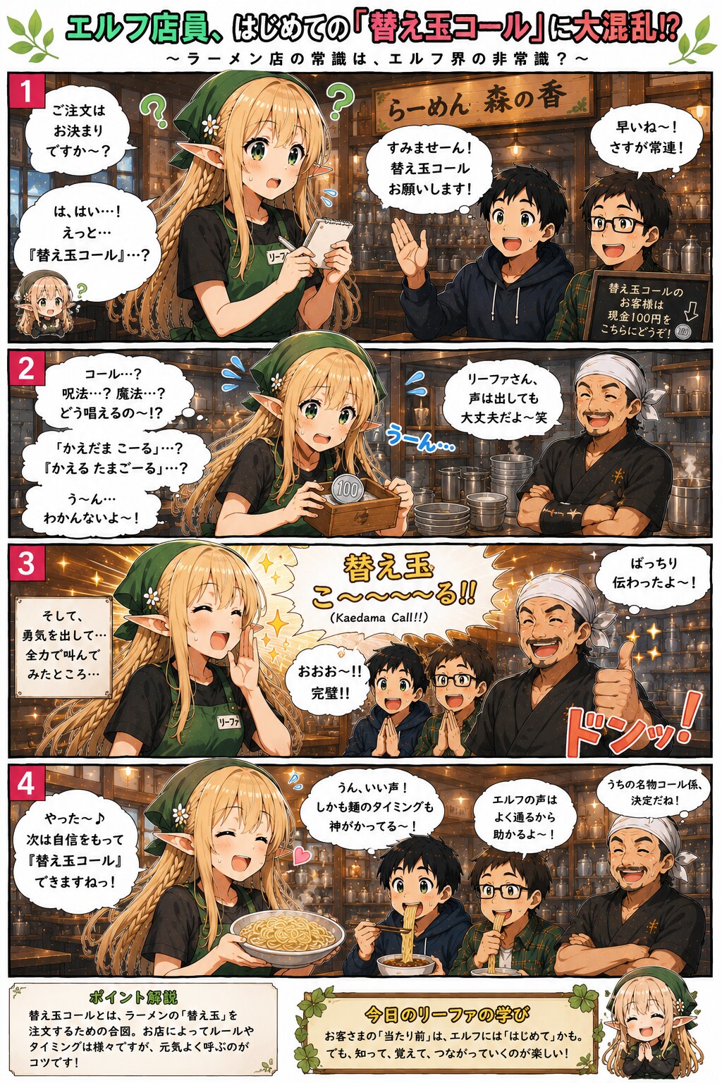 ラーメ屋で働くエルフの女の子