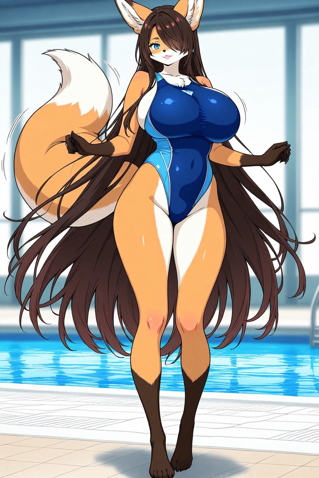 競泳水着の狐娘