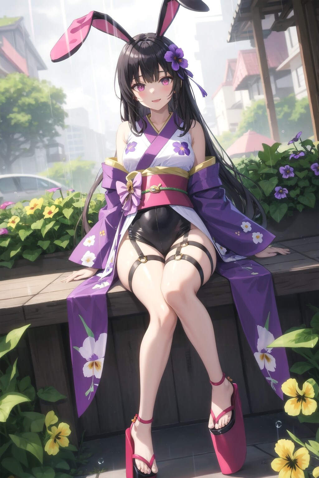 パンジーの着物合羽のバニーガール