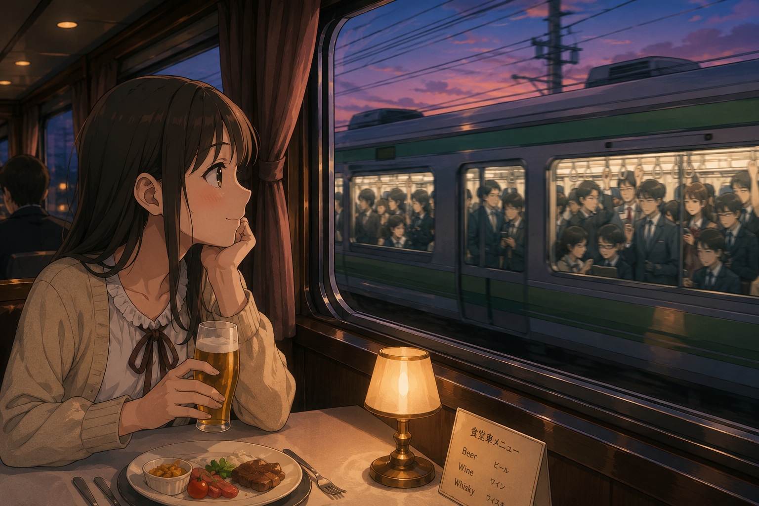 夕暮れの食堂車