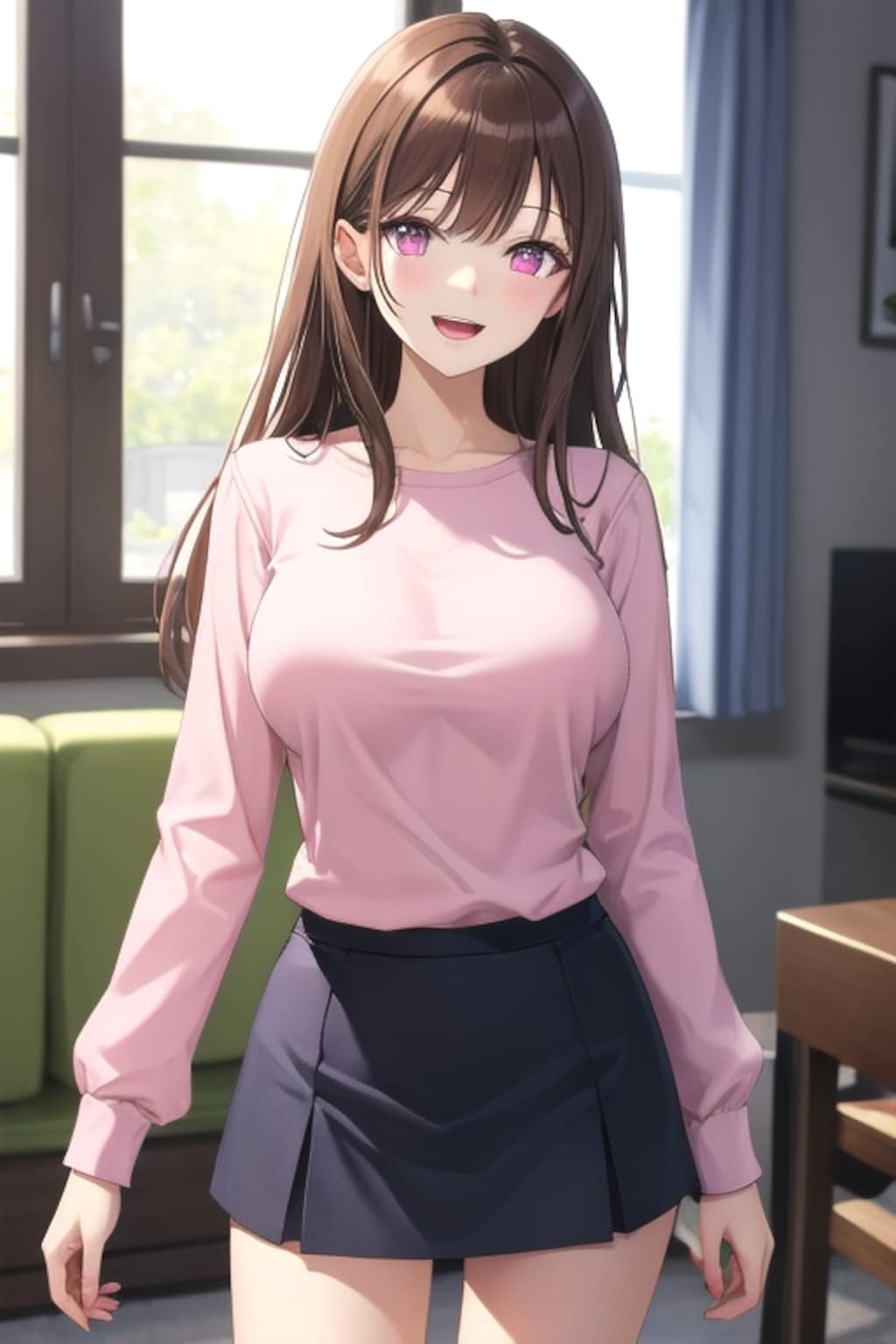 ミニスカートを履いた茶髪ロングのお姉さん