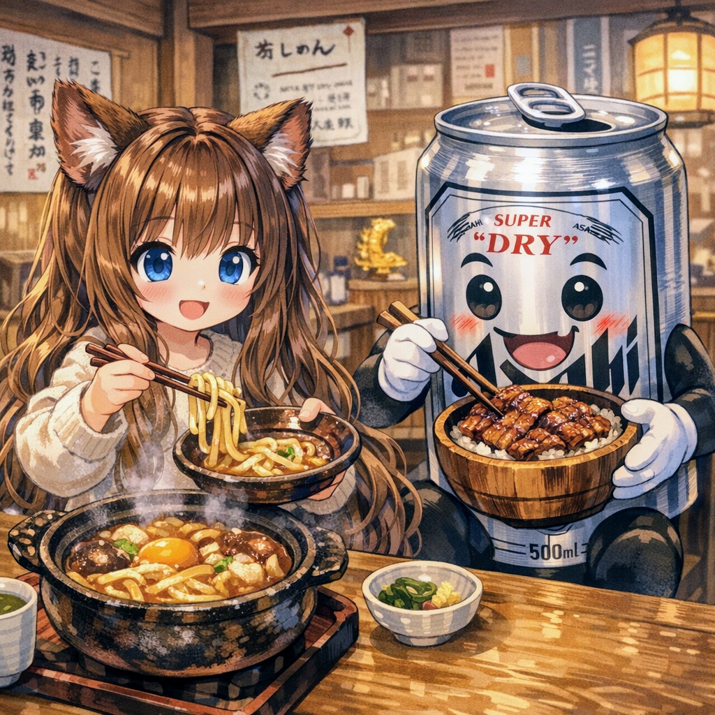 味噌煮込みうどんを食べる小さな女の子