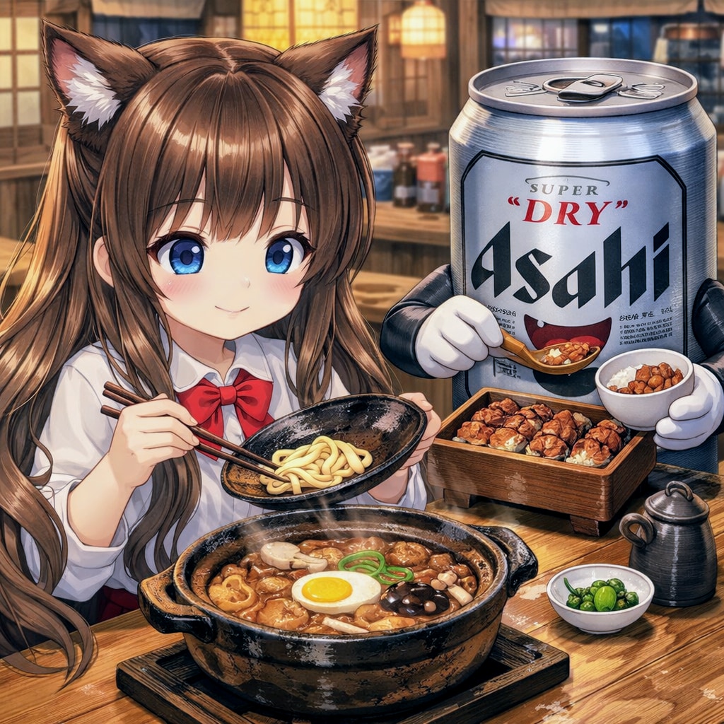 味噌煮込みうどんを食べる小さな女の子