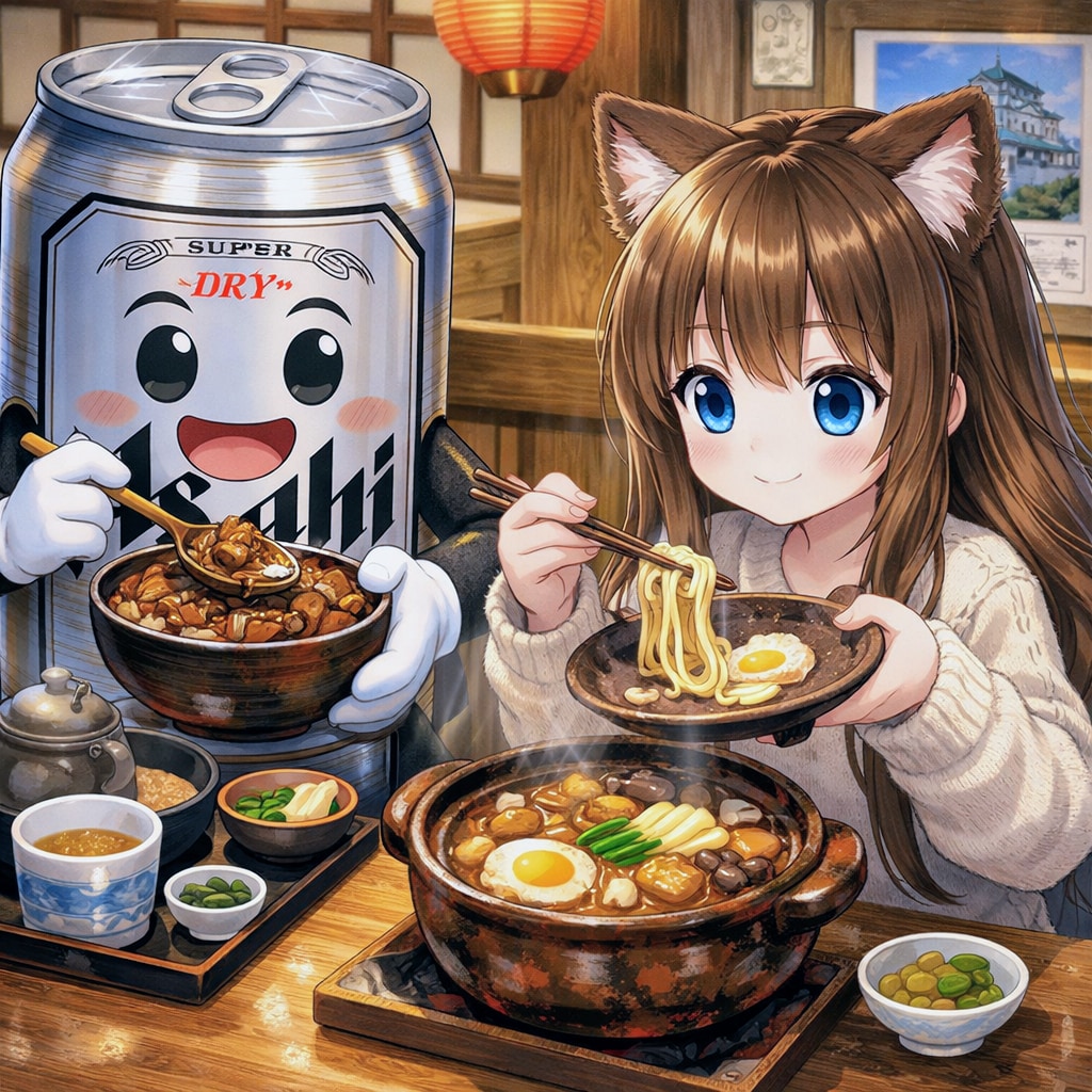 味噌煮込みうどんを食べる小さな女の子