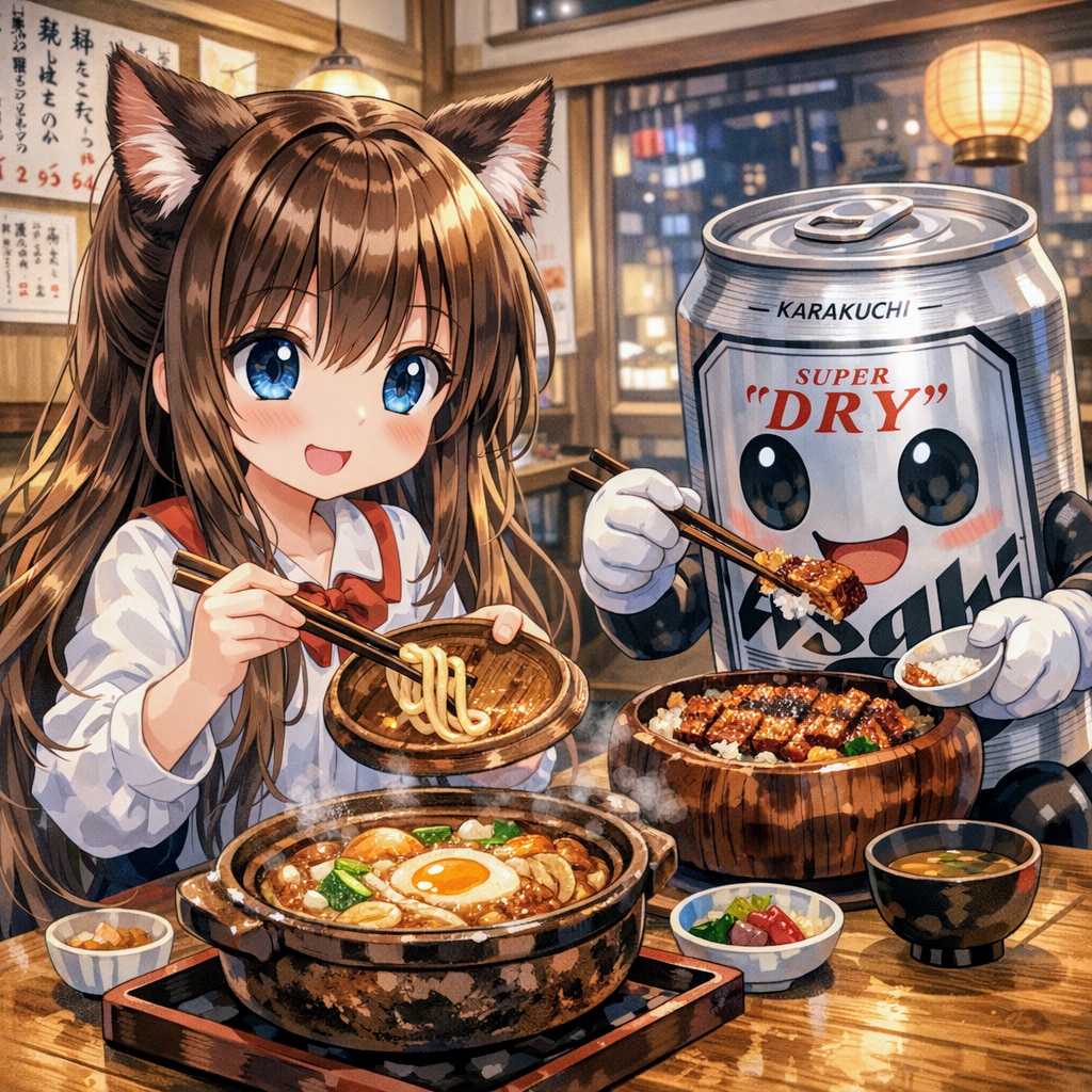 味噌煮込みうどんを食べる小さな女の子