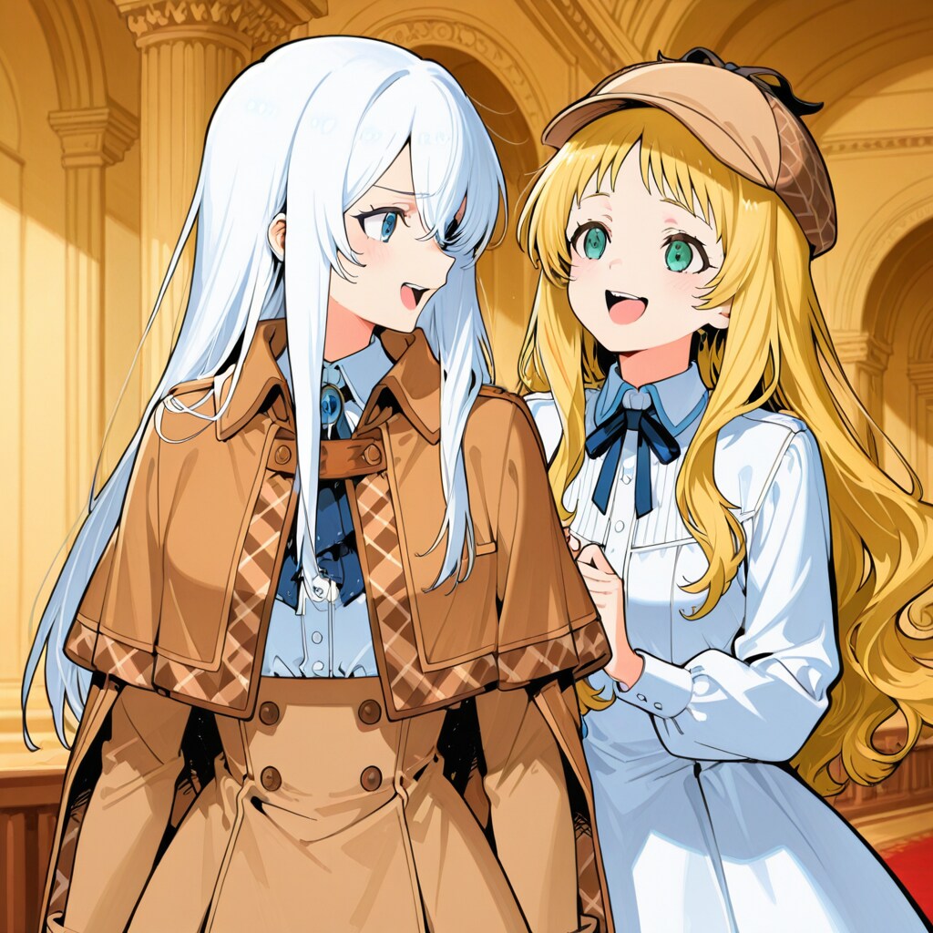 探偵の服を借りている2人