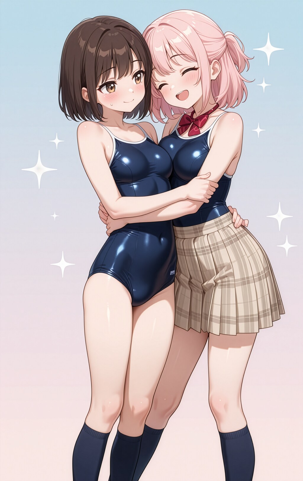 スク水ガール、イチャイチャする