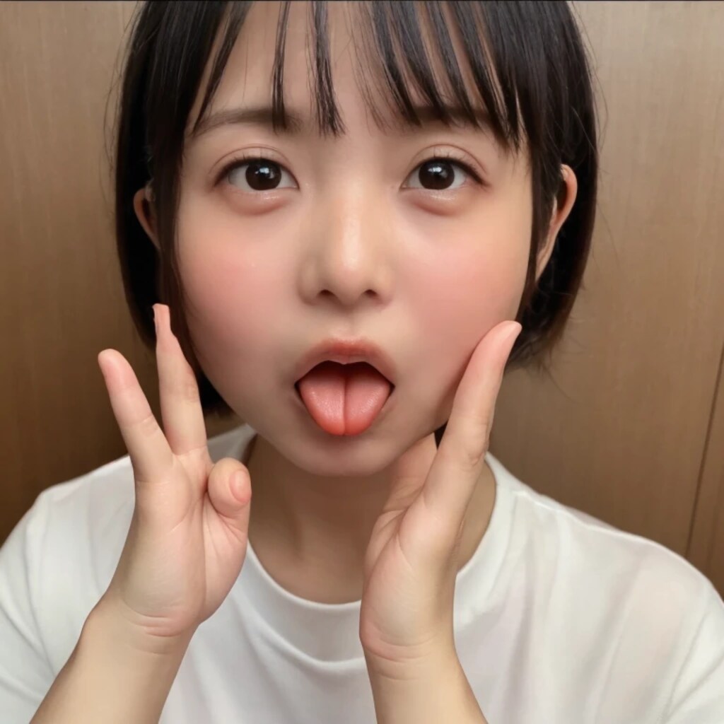 黒髪ボブの舌出し美女１７