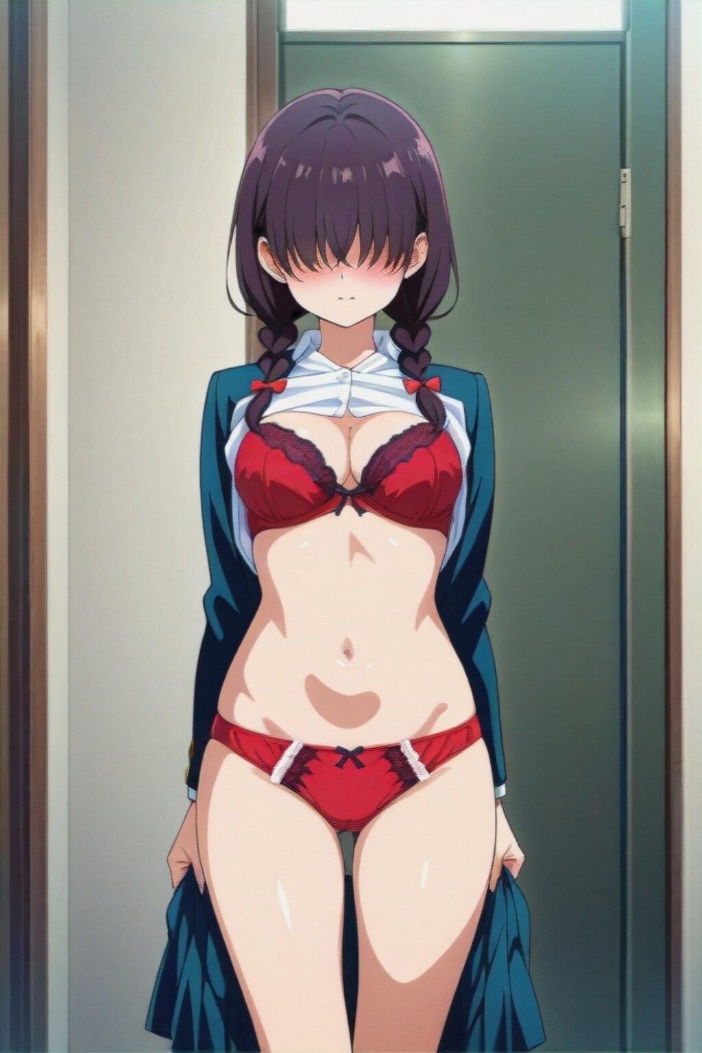 下着検査をされる三つ編みちゃん