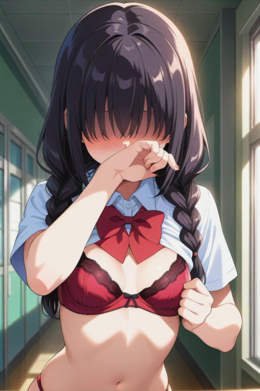 下着検査をされる三つ編みちゃん