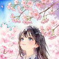 水彩画風『桜と高校生』 3枚目